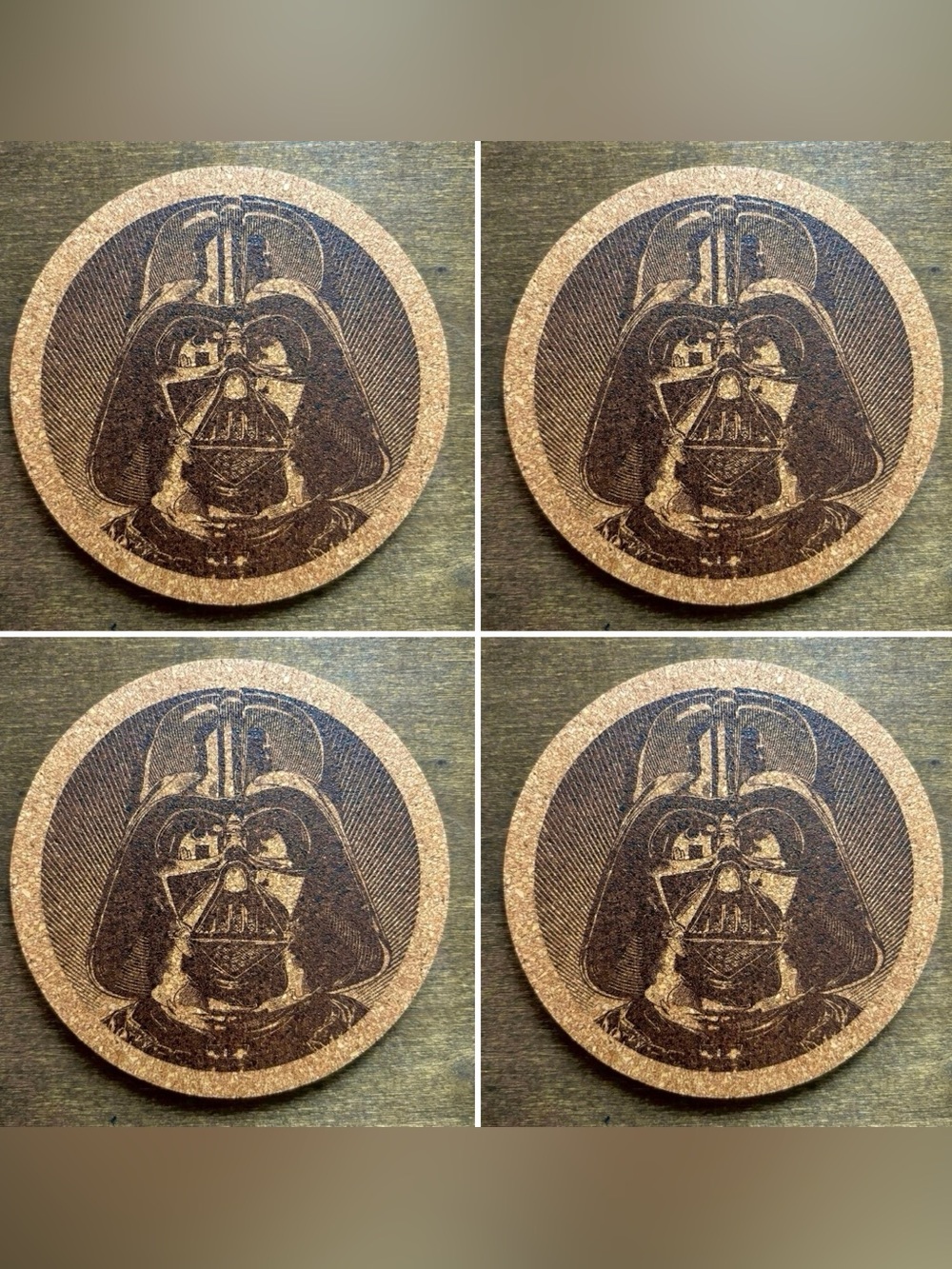 Star Wars Darth Vader Laser Engraved Cork Coasters Lot of 4